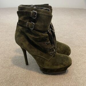 Sam Edelman Booties Womens Size 8.5 Green Suede Ankle Lace Vancouver 115429